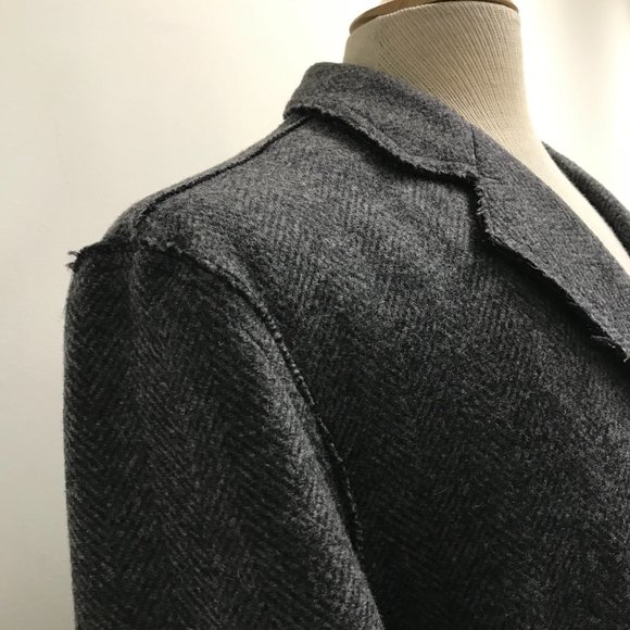 PHIL GREEN blazer black herringbone double faced wool fray edge M 40 - Picture 3 of 8